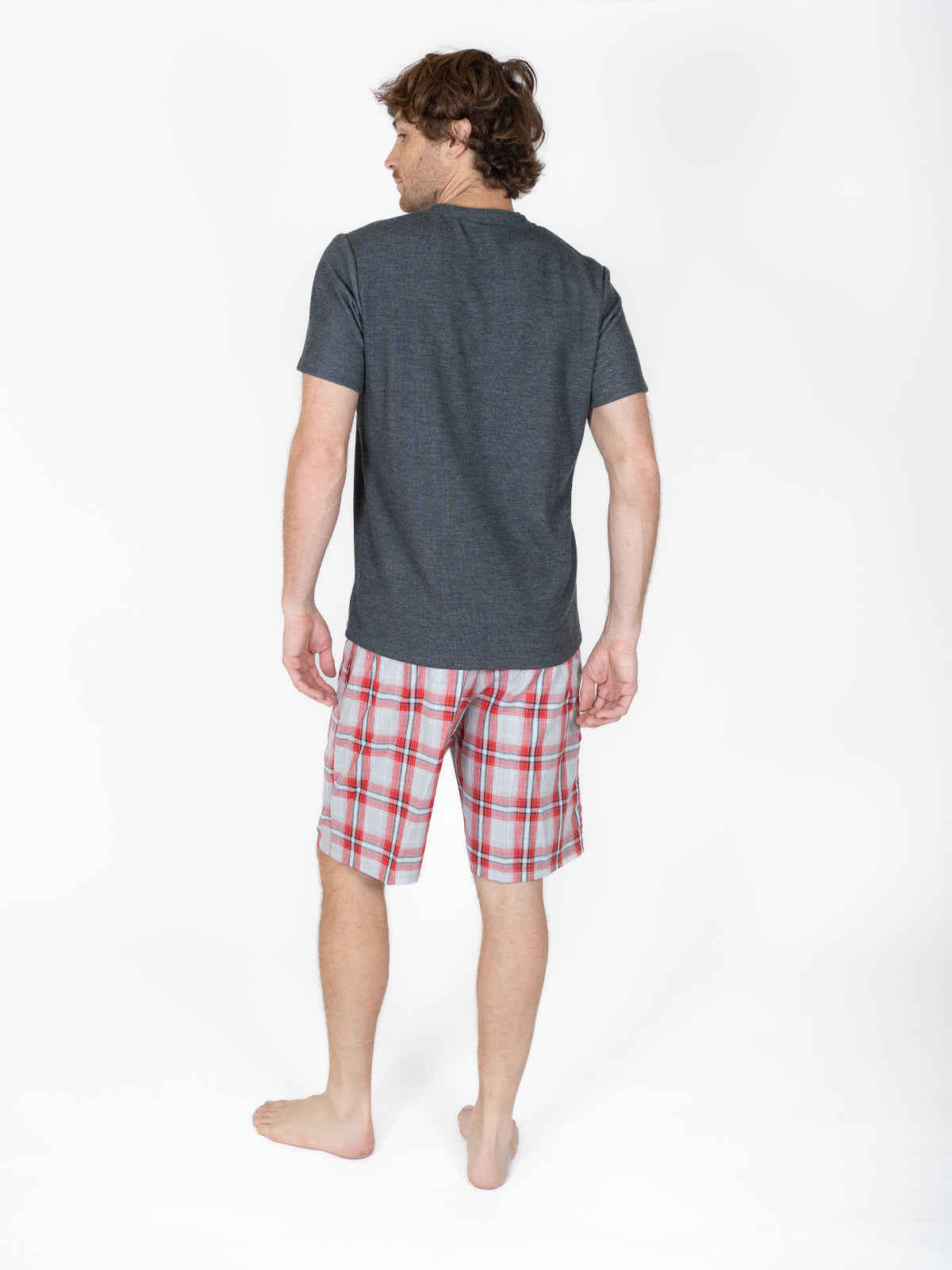 Creaciones Parisinas, Pijama caballero, short cuadros playera manga corta 100% algodón.