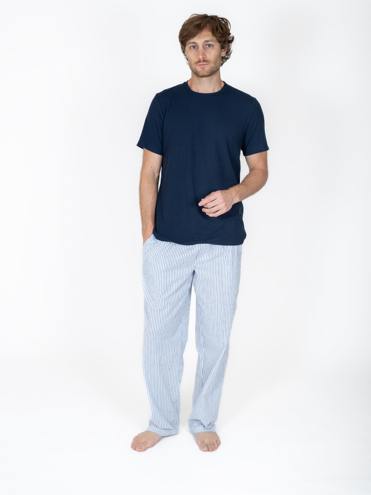 Creaciones Parisinas, Pijama caballero, pantalón rayas, playera manga corta.