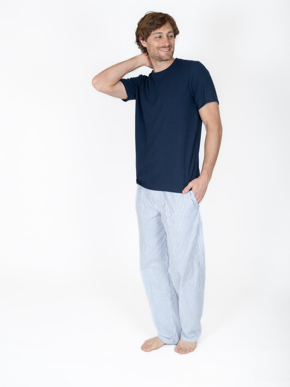 Creaciones Parisinas, Pijama caballero, pantalón rayas, playera manga corta.