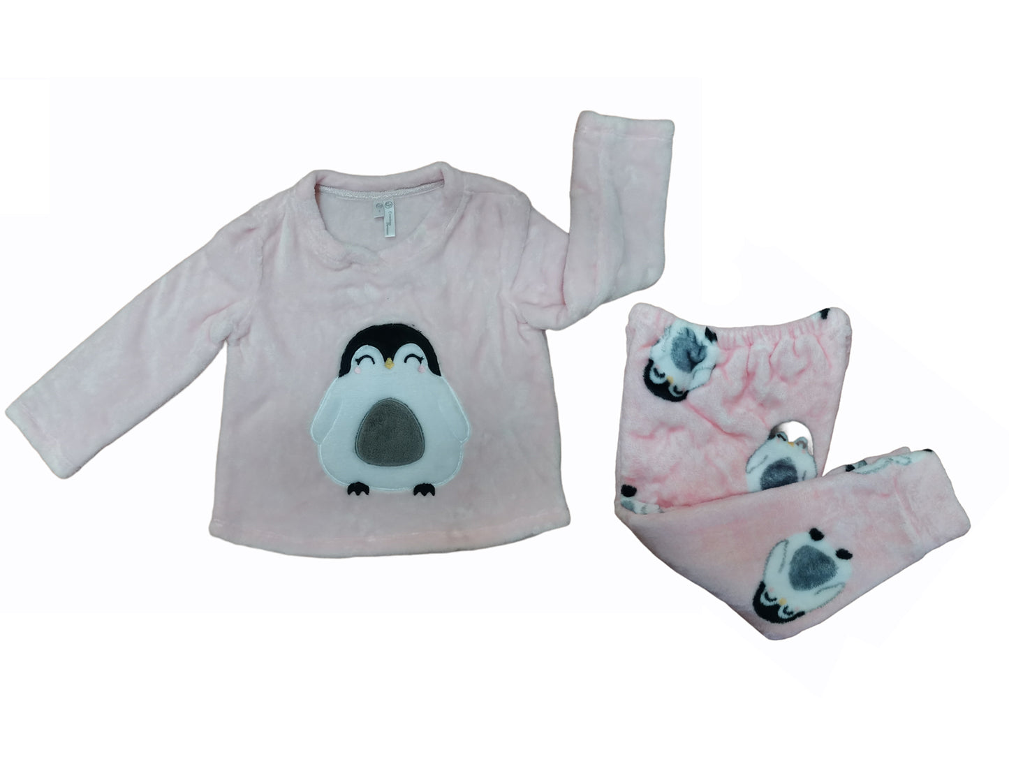 2137612 Pijama niña polar rosa bordado pingüino