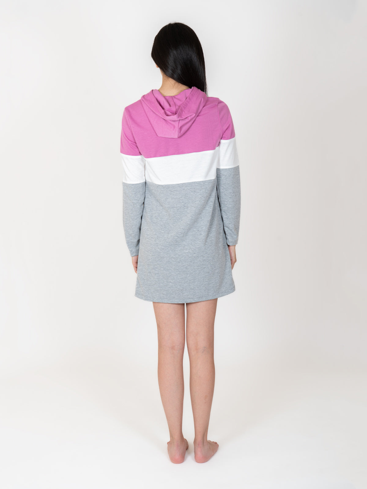 TIL2211-085 CAMISON EN FRENCH TERRY ,SUDADERA MANGA LARGA CON BATA EN COLOR ROSA, CAPUCHA CON CUELLO ALTO Y JARETA FUNCIONAL, FRANJA COLOR OFF WHITE, MANGA LARGA