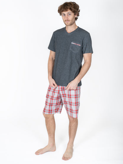 Creaciones Parisinas, Pijama caballero, short cuadros playera manga corta 100% algodón.