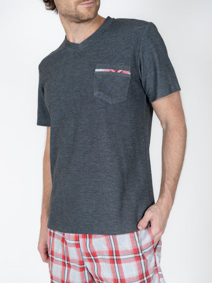 Creaciones Parisinas, Pijama caballero, short cuadros playera manga corta 100% algodón.