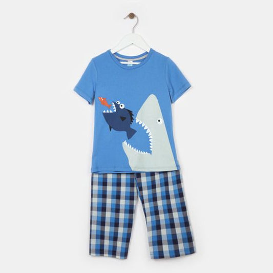 2037077 Pijama niño estampado tiburón pantalón cuadros
