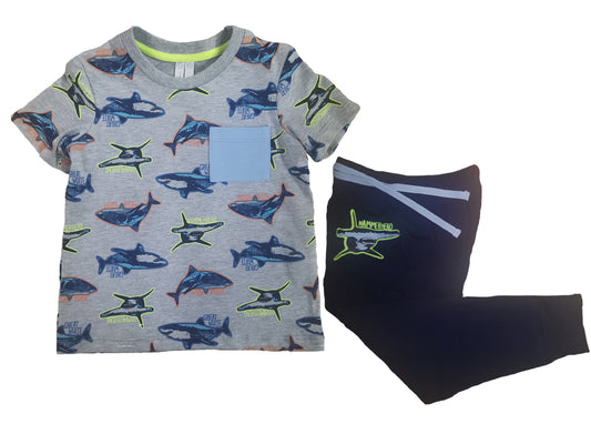 Pijama niño con pantalón color marino estampado tiburón