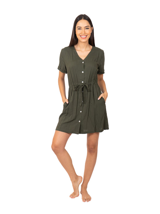 900462 Vestido verde dama manga corta